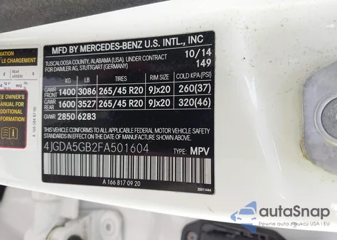 2015 Mercedes-Benz Ml 400 4Matic z USA, uszkodzony, nr VIN 4JGDA5GB2FA501604